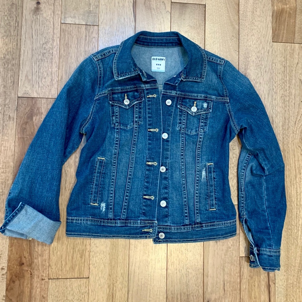 Old Navy Distressed Denim Jacket Sz Medium